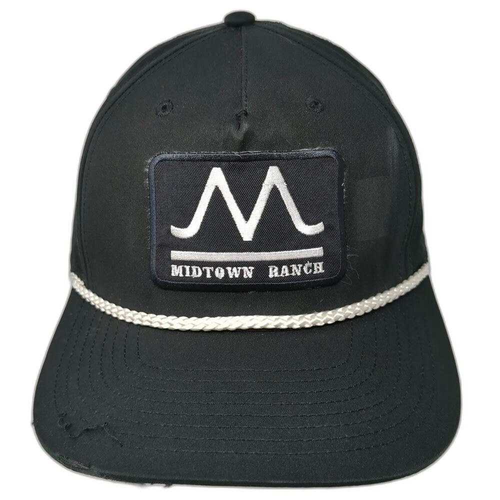 Richardson 5 Panel Hat Black One Size Midtown Ranch Logo Rope Snapback Patch